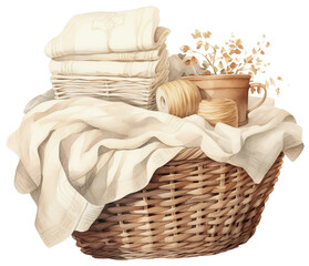 Fototapeta premium Laundry and knitting items in a rustic basket