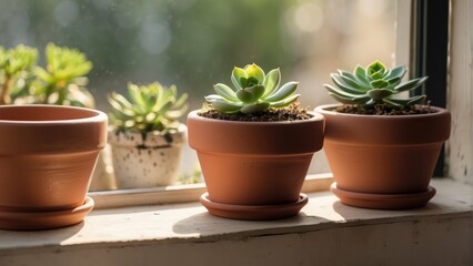 succulents sitting on a windowsill