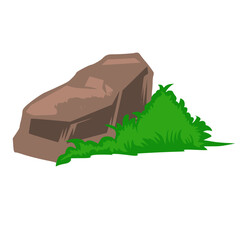 Stone Grass Cartoon Illustration. Rock Element Art Vector