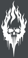 Logo Burning Reaper with Flames - Black or White Illustration Isolated on Background, Vector