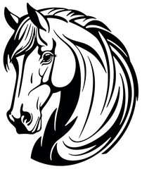 Horse Head as Logo - Black and White Illustration for Textile Printing or as Tattoo Isolated on White Background, Vector