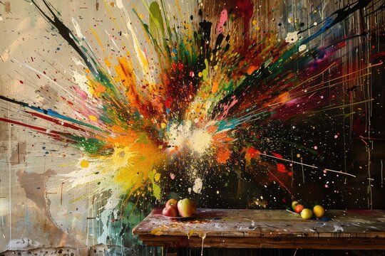 Radiant bursts of flavor exploding across the wall in an abstract culinary explosion.
