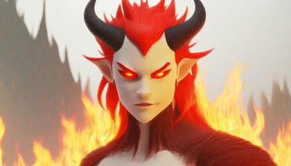 devil woman with horns - obrazy, fototapety, plakaty