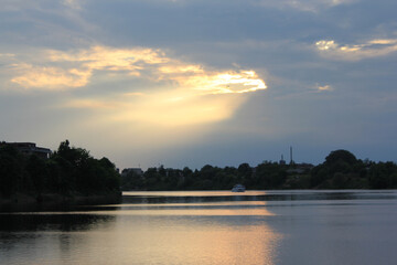Fototapeta premium Photo, sunset over the river. High quality photo