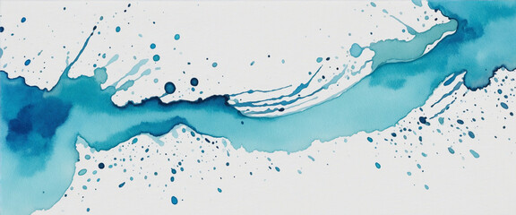 watercolor stain brush strokes blue texture horizontal on a white background bright colors