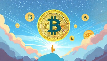 Fototapeta na wymiar golden Bitcoin in the sky