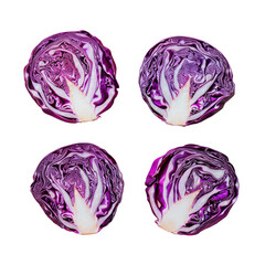 Fototapeta premium Four pieces of purple cabbage on a Transparent Background