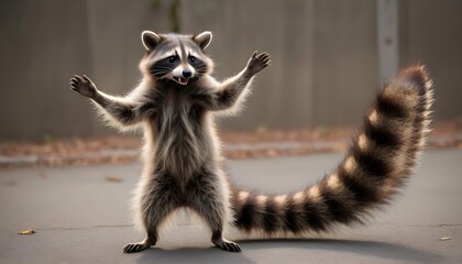 Naklejka premium A-Raccoon-With-Its-Tail-Held-High-A-Sign-Of-Confi-Upscaled