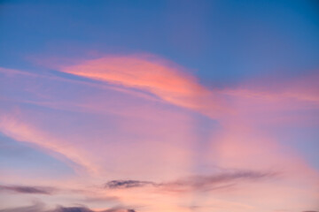 pink clouds at sunset, sunrise, magical, fantasy natural background, celestial landscape