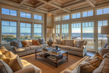 Fototapeta premium Living room with beachy tones and stunning sea views.