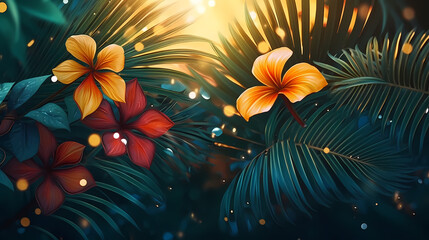 Obraz na płótnie Canvas Summer tropical leaves background