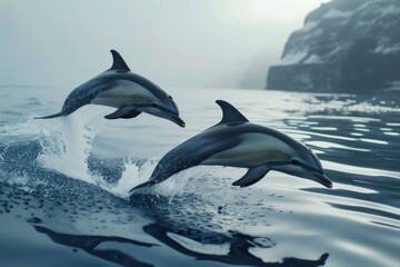 Fototapeta premium Marine Majesty: Dolphins Soaring High