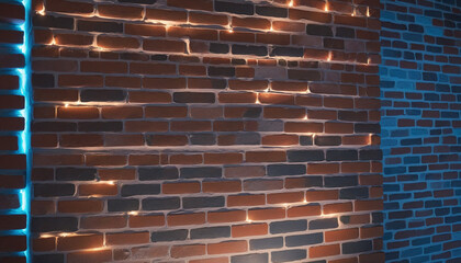 Brick wall with neon lights bright colors