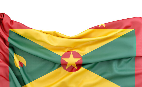 Flag of Grenada isolated on white background with copy space above. 3D rendering