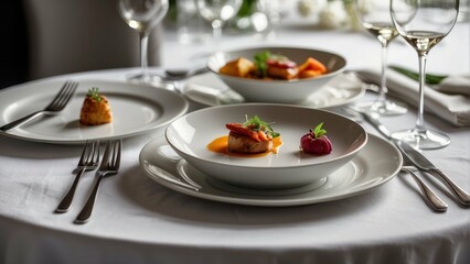 Gourmet dish on elegant table setting