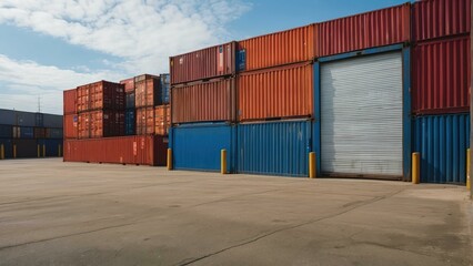 Shipping containers in industrial freight area