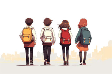 children with backpacks go to school illustration