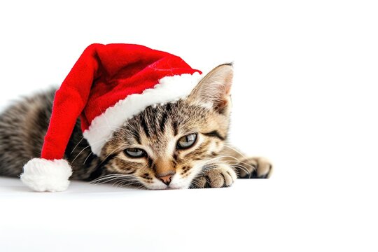 Adorable Kitty in Festive Hat on White