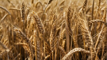 Fototapeta premium Golden wheat ears close up in the field