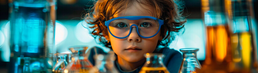 a little student as they conduct a science experiment in the school laboratory - obrazy, fototapety, plakaty