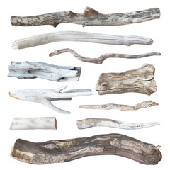 Driftwood sticks close-up on a Transparent Background
