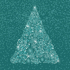 Christmas tree of white and blue dots. Snow needles. Happy New Year . hand drawing. Not AI, Vector illustrations