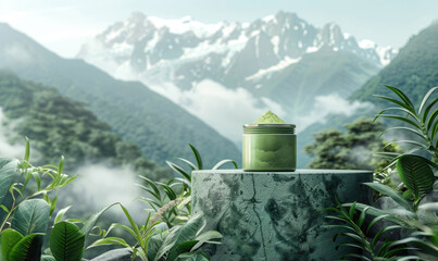 Tranquil Green Elixir: Matcha Powder Amidst the Verdant Splendor of Nature