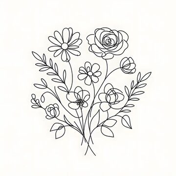 Botanical arts. Hand drawn continuous line drawing of abstract flower 
