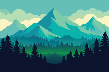 Beautiful Landscape Pine Forest With Mesmerizing Mountain Views vector design