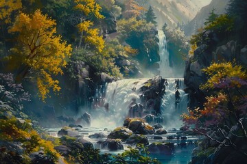 Fototapeta na wymiar waterfall in fall