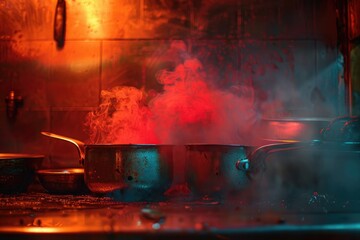 Luminous glows of heat emanating from a cooking surface, captured in a captivating culinary abstraction.