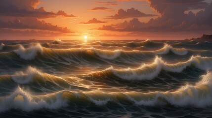 Beautiful seascape at sunset - obrazy, fototapety, plakaty