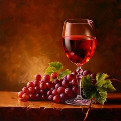 Elegant Glass of Red Wine with Bottles and Corkscrew on Rustic Table, Ideal for Dining and Wine-Tasting Themes