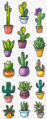 Collection of Cute Potted Cactus and Succulent Stickers