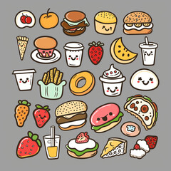 Cheerful Kawaii Food and Drinks Vector Collection