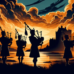 Scotland Highlands bagpipers