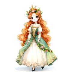 Cute girl, princess.Vector Watercolor Cute Princess Illustration
