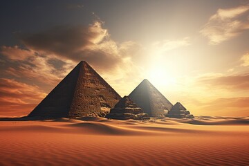 Shadows of the pyramids at sunset. - obrazy, fototapety, plakaty