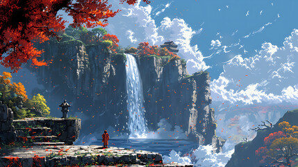 screencap from snes video game waterfall win screen. Generative Ai