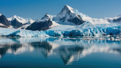 Fototapeta na wymiar Glacier front against mountain backdrop