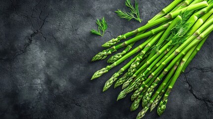 bundle of vibrant green asparagus spears, showcasing the slender form, tips, and natural curvature