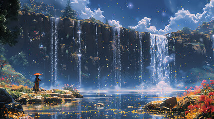 screencap from snes video game waterfall win screen. Generative Ai