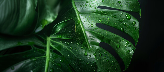 Fototapeta premium A tropical plant with droplets of moisture on the leaves