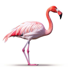 Naklejka premium Solitary Roseate Flamingo on White: Graceful Bird in Isolation