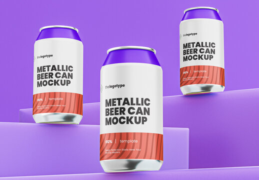 Set of Three Aluminum Drink Cans Mockup