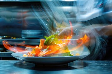 Harmonious rhythms of culinary preparation captured in an abstract culinary rhythm. - obrazy, fototapety, plakaty