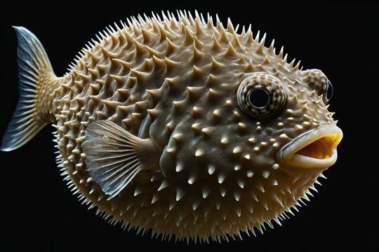 Fugu fish on a black phoneme