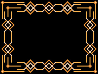 Art deco frame. Vintage linear border. Geometric frame in gold color in line art style with space for text. Design a template for invitation, leaflet and greeting card. Vector illustration