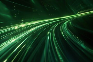 Abstract green light trails in the dark  motion blur effect - obrazy, fototapety, plakaty