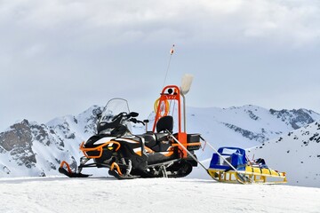 Snowmobile used as first aid in Courchevel ski resort by winter